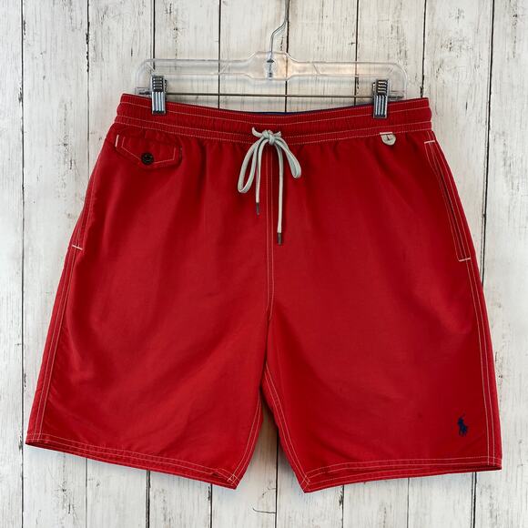 Polo Ralph Lauren Red Reef 8" Swim Trunks Board Shorts Pockets Men's Size Large - Picture 1 of 13